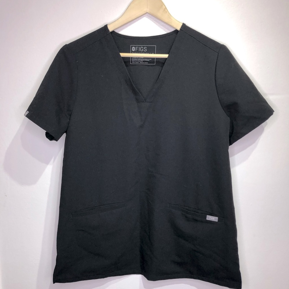 Figs Short Sleeve Medical Scrub Top Black Size Medium